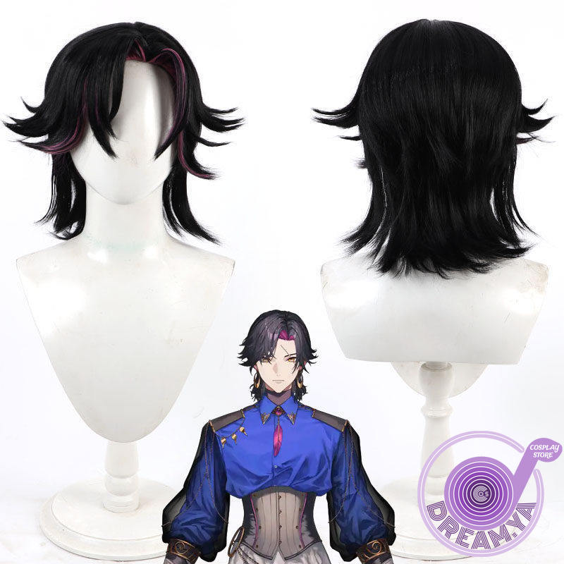 Anime Cosplay Pink - ベザリウス包帯コスプレウィッグ vtuber 黒ショートピンク耐熱人工毛ハロウィンパーティーロールプレイカーニバル + ウィッグキャップ