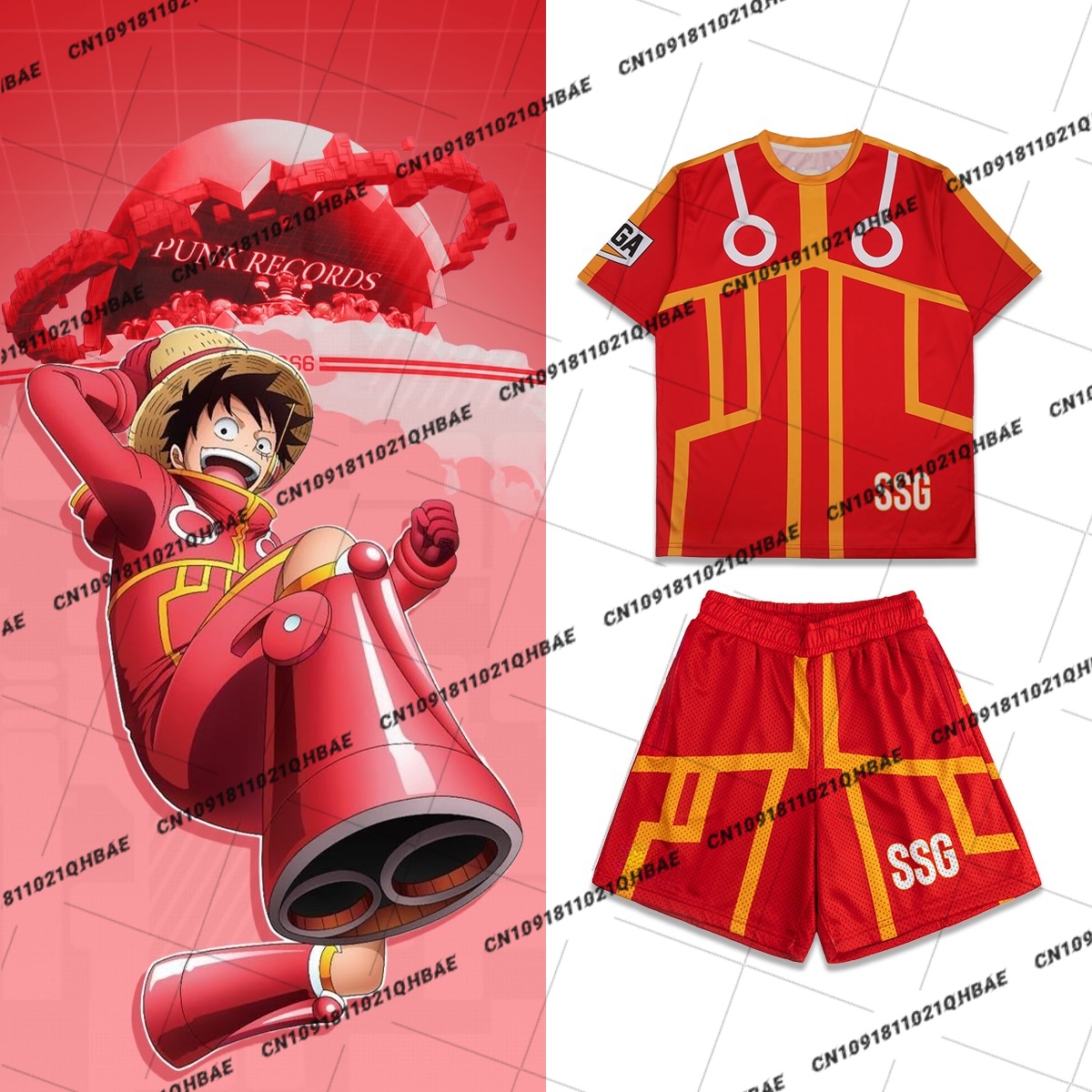 Anime Cosplay Of - 新しいエッグヘッド島モンキー D. ルフィアニメ愛好家コスプレ衣装男性ファッションレジャースポーツセット特大 Tシャツショーツセット