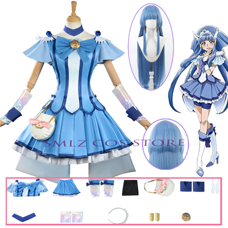 Anime Cosplay Dress - キュアビューティーコスプレアニメスマイルグリッターブリーズキュアコスチュームドレスウィッグセットハロウィンパーティープレイ衣装女性用