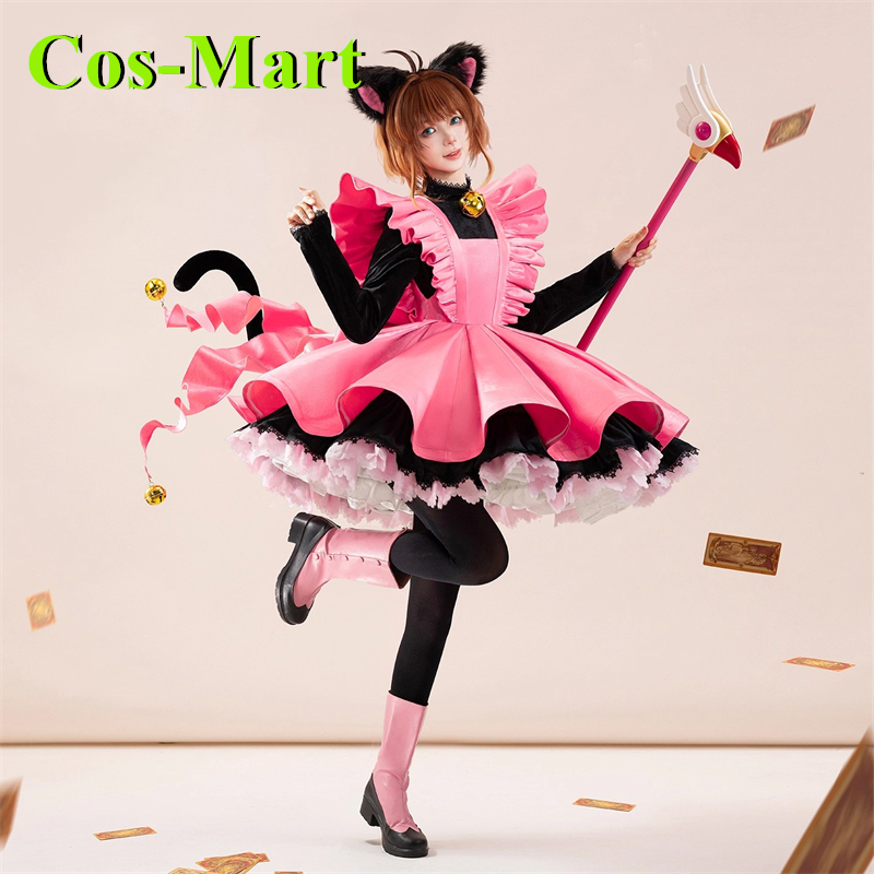 Anime Cosplay Pink - Cos-Mart アニメカードキャプターさくら木之本さくらコスプレ衣装さくらドレスピンク戦闘服ロールプレイ服新しい