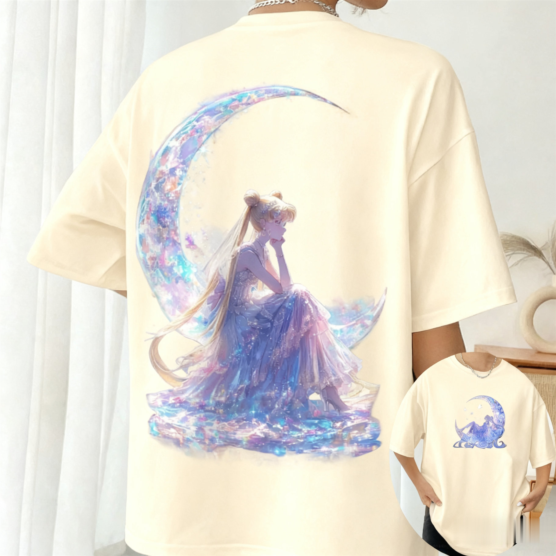Anime Cosplay Girlfriend - 2026 セーラームーンアニメプリント女性の綿品質半袖 Tシャツ夏特大快適カジュアルガールフレンドトップ