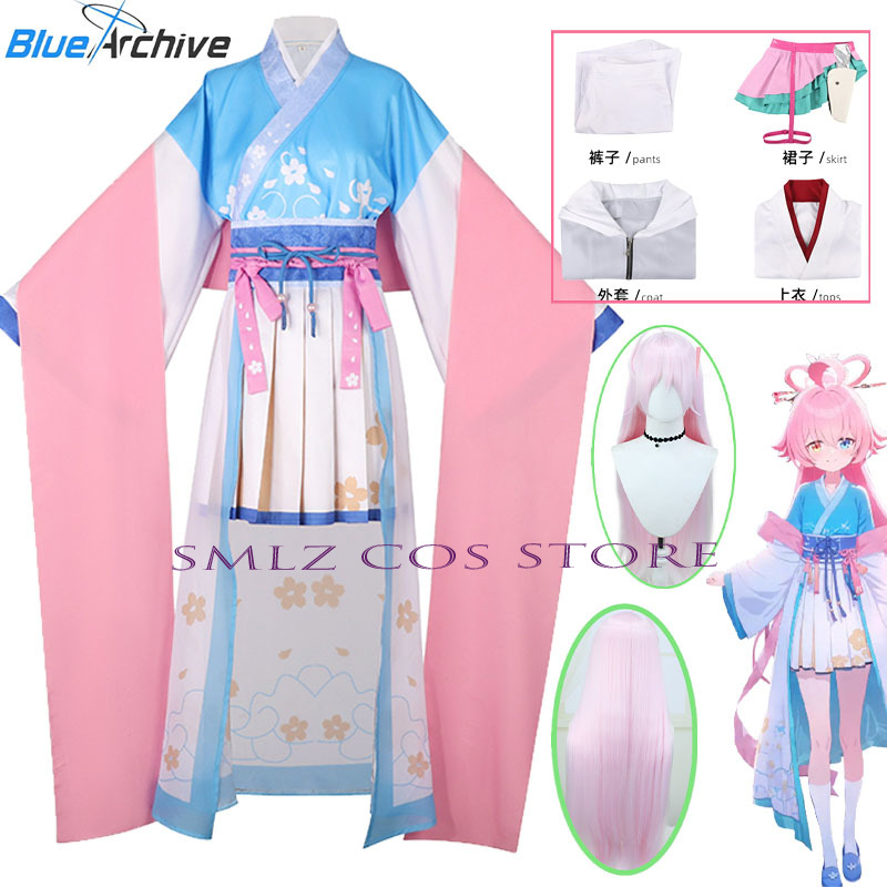 Anime Cosplay Pink - ゲームブルーアーカイブ星野滝花コスプレ衣装女性ピンクブルードレス漢服ウィッグスーツハロウィンパーティー衣装女性用