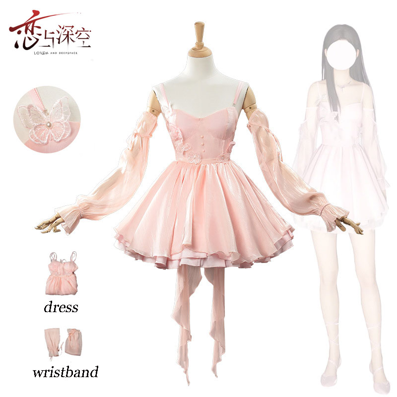 Anime Cosplay Pink - オトメゲーム「ラブ＆ディープスペース」コスプレ衣装ピンクのシフォンドレスは、ハロウィーンのコミック展示会、結婚式の写真撮影、誕生日などに適しています。
