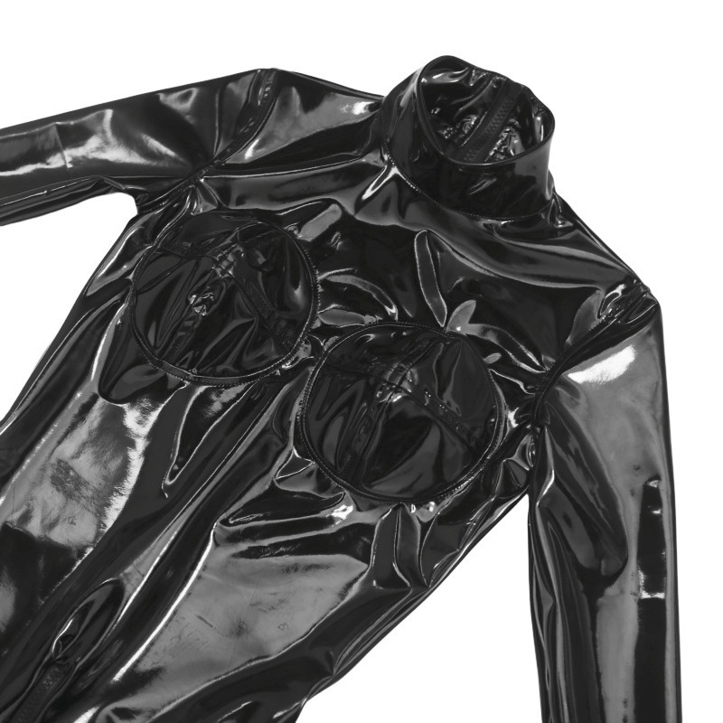 女性用セクシーな黒の光沢のあるPUレザーボディストッキング、 - Anime Cosplay Bodysuit のレビューと価格